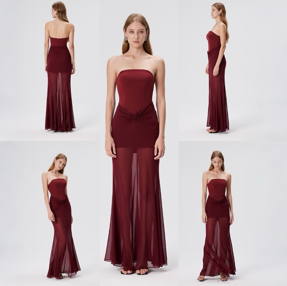Aenso Studio Burgundy Strapless Gown